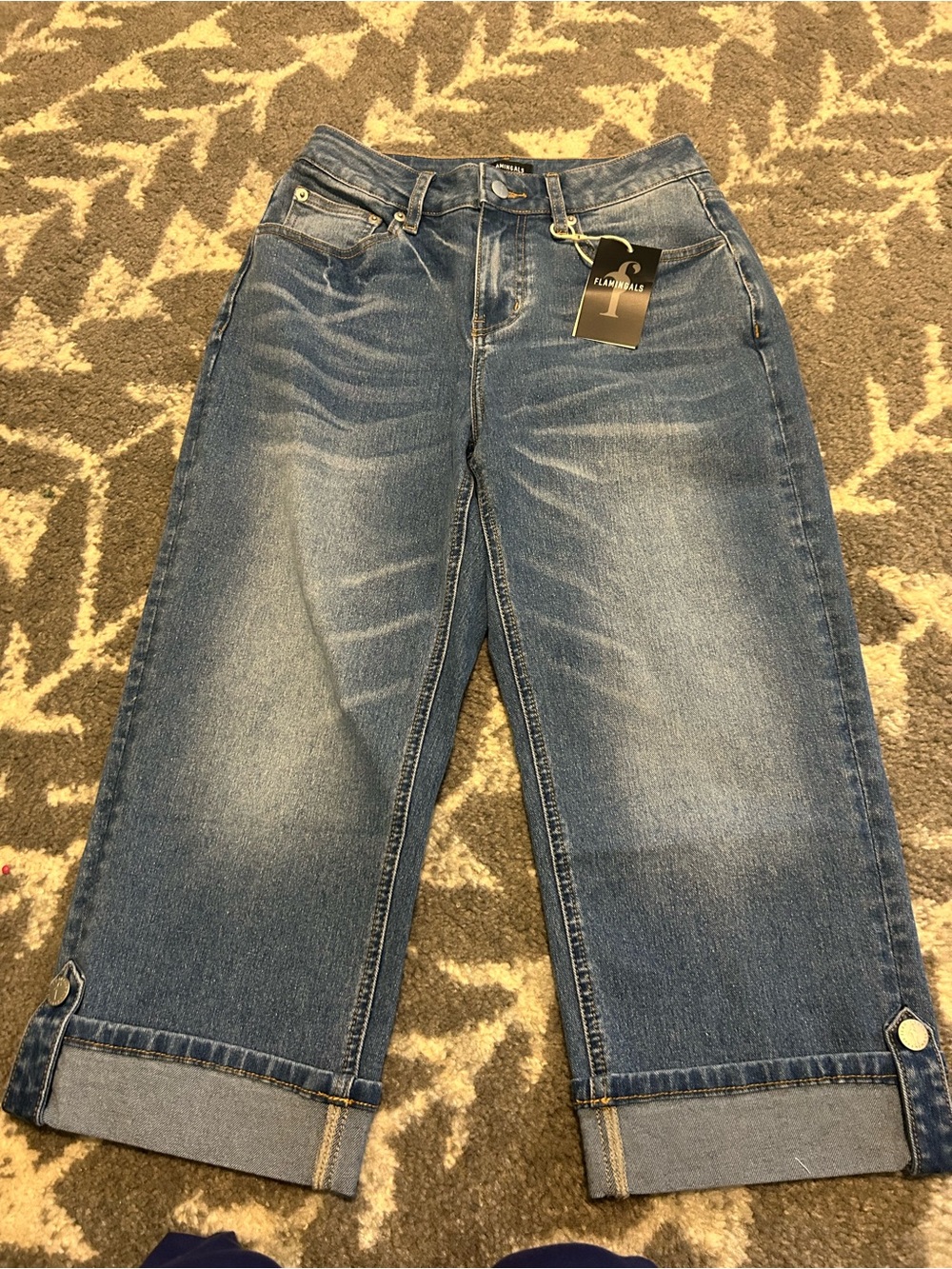 New with tags! Flamingos Women's Cropped Blue Denim Jeans - Rolled Cuff